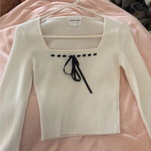 Willow & wind White Ribbed Top with Black Ribbon